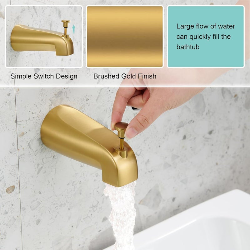 FROPO Tub Spout with Diverter, Slip On Bathtub Spout Fits 1/2'' Copper Tube(5/8'' Dia), Bathroom Tub Faucet with PTFE Tape & Hex Wrench, Brushed Gold - Image 3