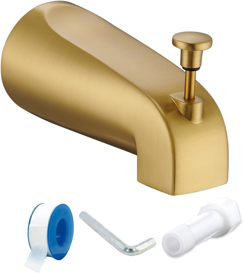 FROPO Tub Spout with Diverter, Slip On Bathtub Spout Fits 1/2'' Copper Tube(5/8'' Dia), Bathroom Tub Faucet with PTFE Tape & Hex Wrench, Brushed Gold - Image 1