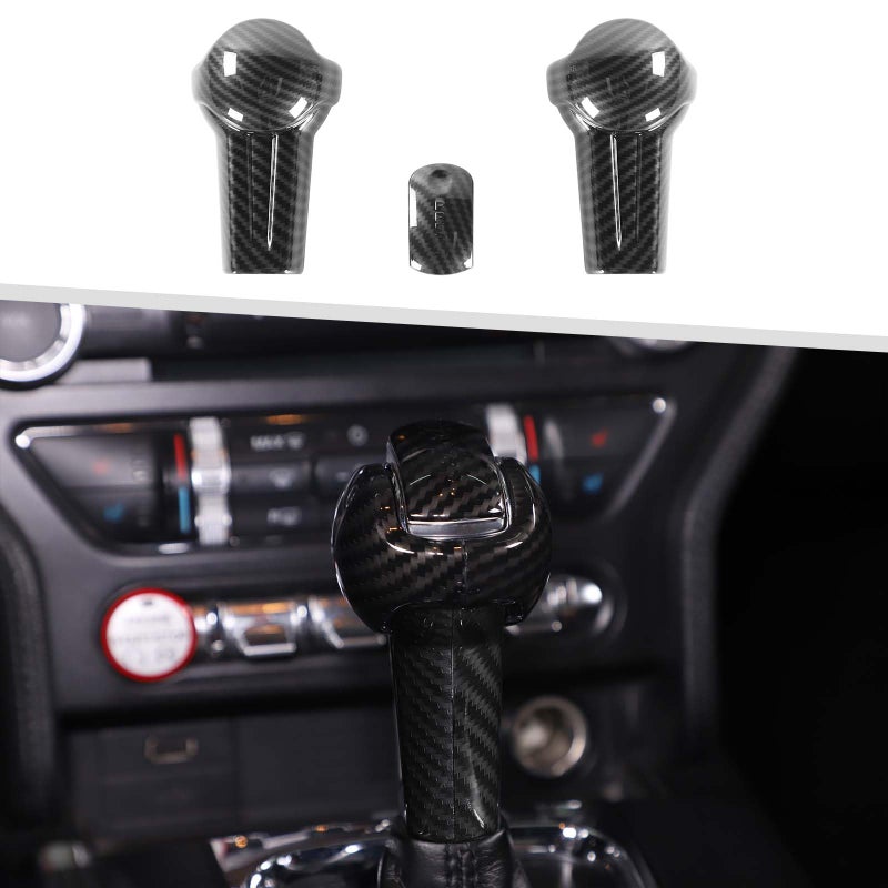 Jimen Compatible with Ford Mustang 20152023 3PCS Gear Shift Knob Overlay Cover Interior Trim Kits Carbon Fiber