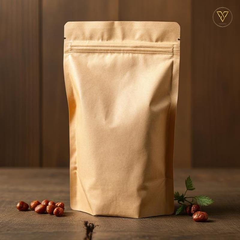 VELEXE Brown Kraft Paper Zip Lock Stand Up Storage Pouches | 200mmX300mm | 1 KG | Pack of 100 | Resealable, Airtight, Eco-Friendly & Multi-Purpose Storage Pouches with Self Sealing Technology - Image 4