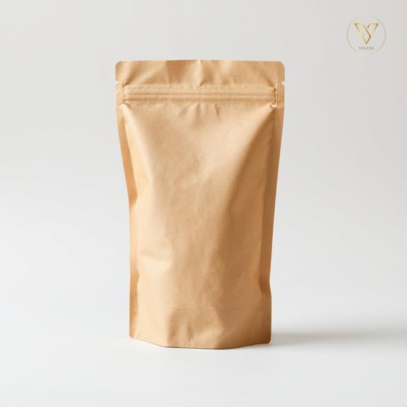 VELEXE Brown Kraft Paper Zip Lock Stand Up Storage Pouches | 200mmX300mm | 1 KG | Pack of 100 | Resealable, Airtight, Eco-Friendly & Multi-Purpose Storage Pouches with Self Sealing Technology - Image 5