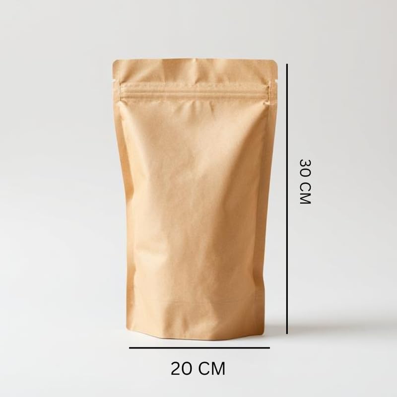 VELEXE Brown Kraft Paper Zip Lock Stand Up Storage Pouches | 200mmX300mm | 1 KG | Pack of 100 | Resealable, Airtight, Eco-Friendly & Multi-Purpose Storage Pouches with Self Sealing Technology - Image 2