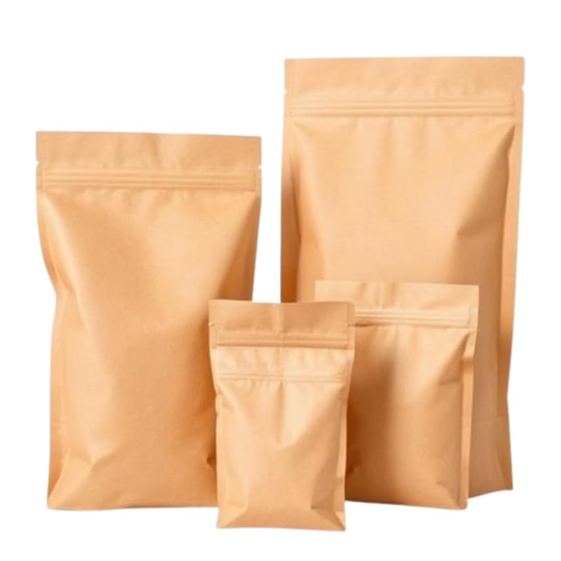 VELEXE Brown Kraft Paper Zip Lock Stand Up Storage Pouches | 200mmX300mm | 1 KG | Pack of 100 | Resealable, Airtight, Eco-Friendly & Multi-Purpose Storage Pouches with Self Sealing Technology - Image 1
