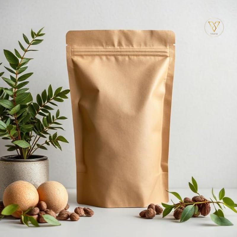 VELEXE Brown Kraft Paper Zip Lock Stand Up Storage Pouches | 200mmX300mm | 1 KG | Pack of 100 | Resealable, Airtight, Eco-Friendly & Multi-Purpose Storage Pouches with Self Sealing Technology - Image 3