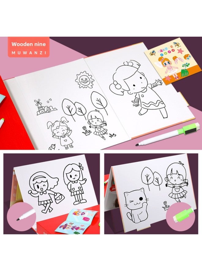 Children's Puzzle Puzzle Cartoon Magnetic Little Girl Change Puzzle Wooden Magnetic Double-sided Drawing Board Toy-Color:Little Girl Dressing Up And Playing (drawer Box) - Image 4