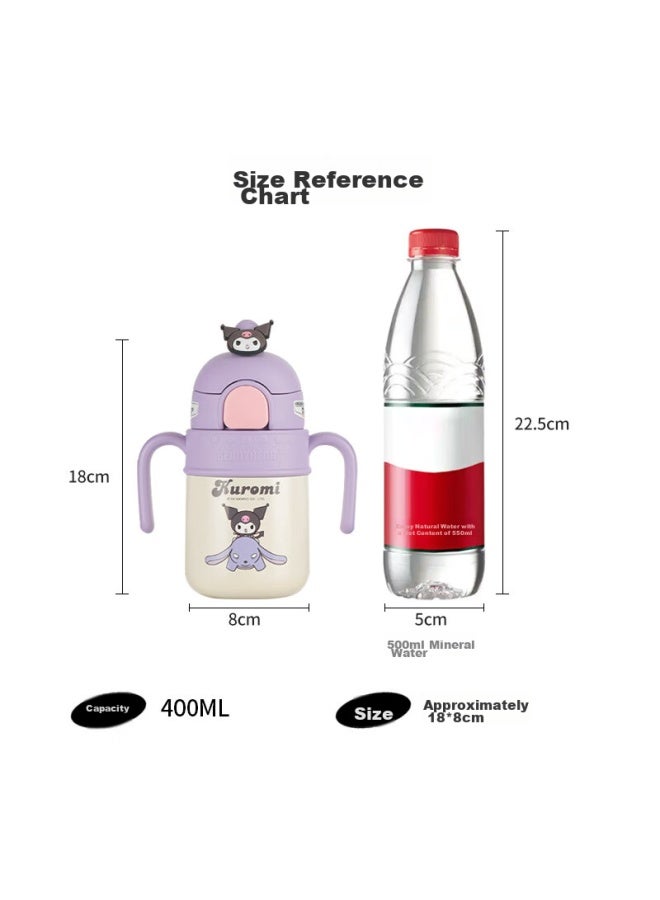Beddybear Children's Insulated Cup With Straw, Handle And Strap Dual-use, Kindergarten And Student Water Bottle, 400ml, Kuromi - Image 1