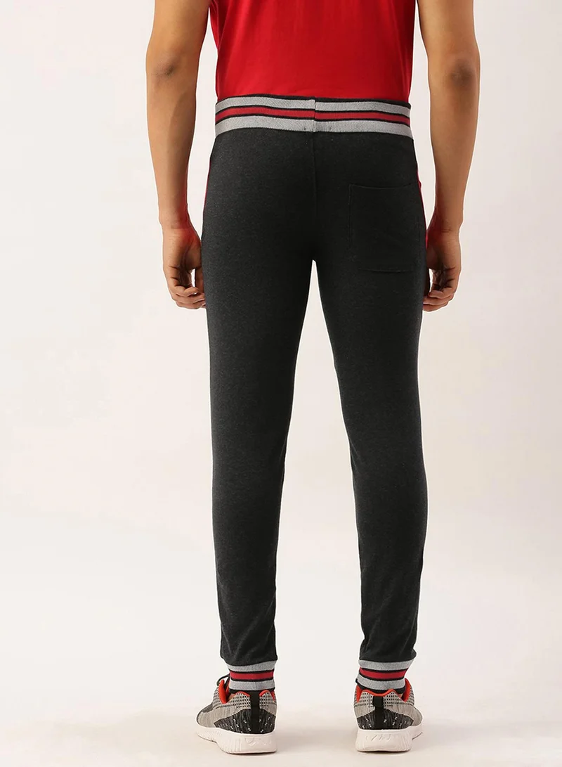 Campus Sutra Campus Sutra Men's Olive Green Striped Regular Fit Trackpants For Casual Wear | Angled Open Pockets | Elasticated Waist | Trackpants Crafted With Comfort Fit & High Performance For Everyday Wear