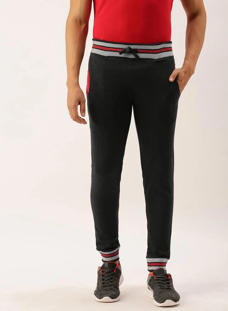 Campus Sutra Campus Sutra Men's Olive Green Striped Regular Fit Trackpants For Casual Wear | Angled Open Pockets | Elasticated Waist | Trackpants Crafted With Comfort Fit & High Performance For Everyday Wear