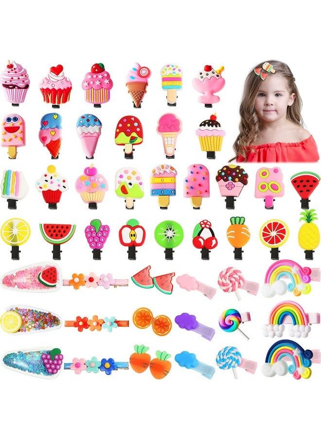 WILLBOND 48 Pieces Girl Hair Clips Cute Candy Barrettes Fun Dessert Pattern Hair Accessories Flower Fruit Pattern Hair Clip Cloud Lollipop Rainbow Hairpin Cartoon Ice Cream Hair Clip For Girl Assorted Styles  - Image 1