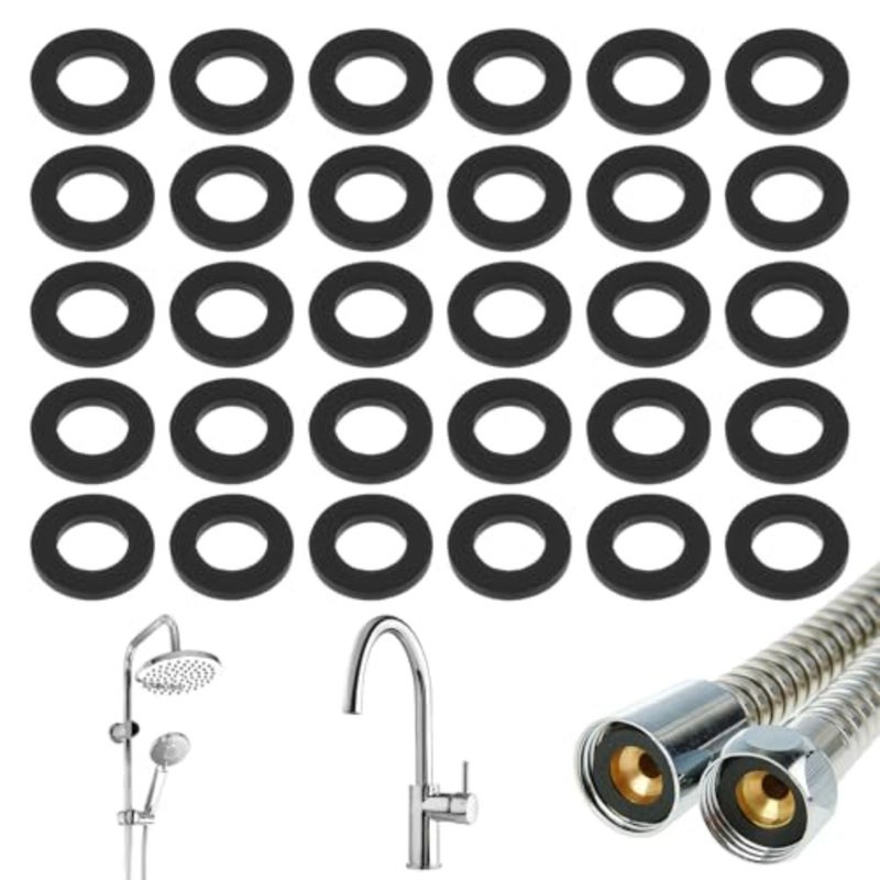 30 Pack Shower Hose Washers, Rubber Washers Seals 1/2 Inch Hose Washer Seal Tap Sealing Rings Shower Head Washer for Showers Head and Hosees Connecting - Image 1