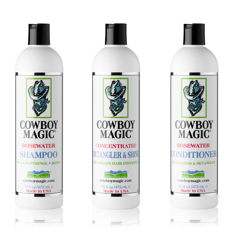 Cowboy Magic Shampoo + Conditioner + Detangler & Shine 16 Ounce each With Silk Panthenol and Honey Great For Horse, Humans, And Dogs Too Silky Coats And Hair - Image 1