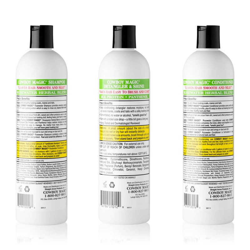 Cowboy Magic Shampoo + Conditioner + Detangler & Shine 16 Ounce each With Silk Panthenol and Honey Great For Horse, Humans, And Dogs Too Silky Coats And Hair - Image 2