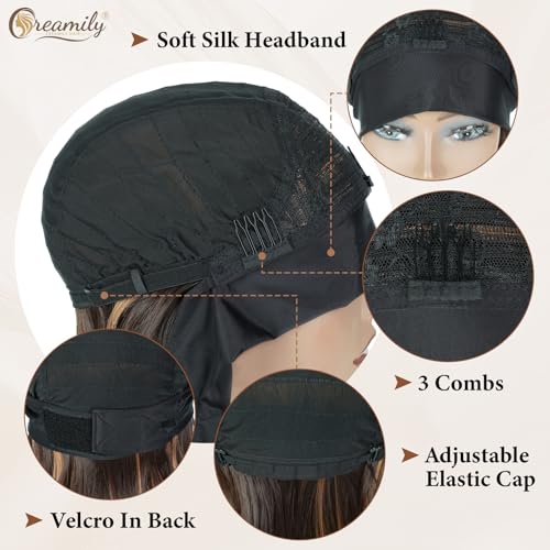 Creamily Long Brown Straight Headband Wig for Women Synthetic Glueless Heat Resistant Bob Wig Natutal Looking for Daily Party Use 18 Inch - Image 5