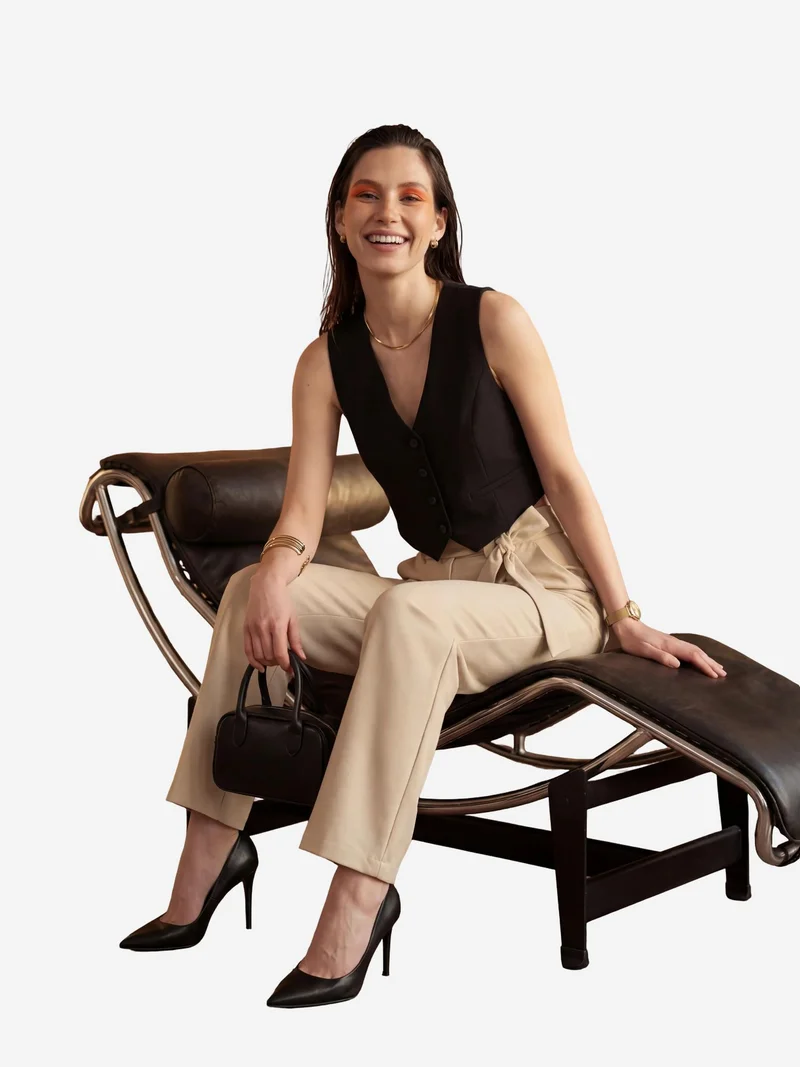 My Fashion Beige Natural MY FASHION High Waisted Wide Leg Belted Pants for Women | Best Price UAE