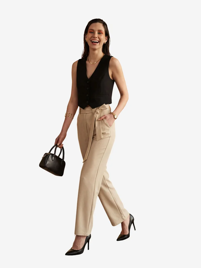 MY FASHION High Waisted Wide Leg Belted Pants
