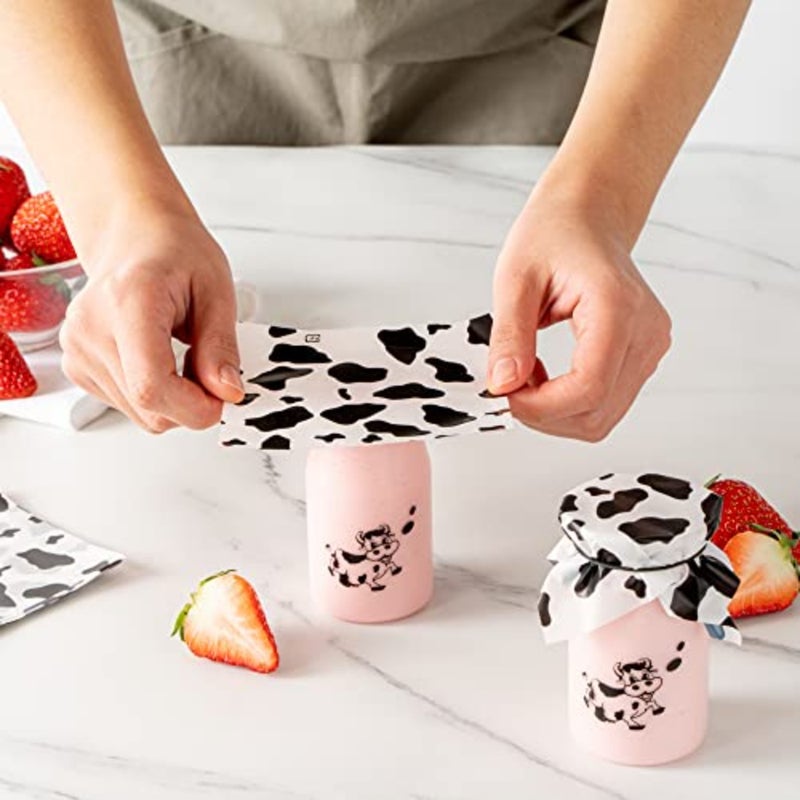 - 4.5 Inch x 4 Inch Yogurt Jar Wrappers, 500 With Rubber Band Wrappers for Pudding Containers - Grease Resistant, Disposable, Cow Print Plastic Chia Pudding Jar Covers, Reuseable, - Image 5