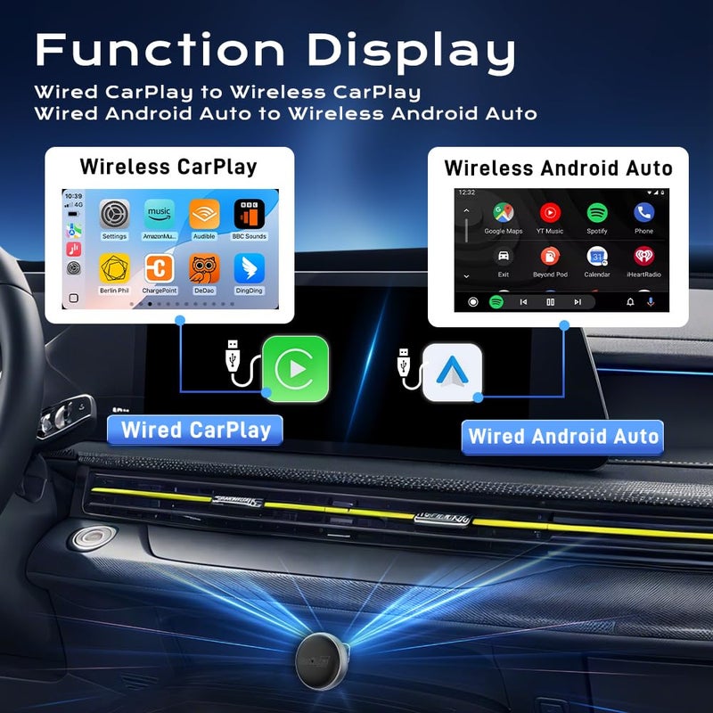 كار لينكيت محول CarlinKit Mini-Ultra 3 اللاسلكي، يحول CarPlay/Android Auto السلكي إلى لاسلكي، تشغيل وتوصيل فوري، USB/Type-C، ترقية عبر OTA - Image 5