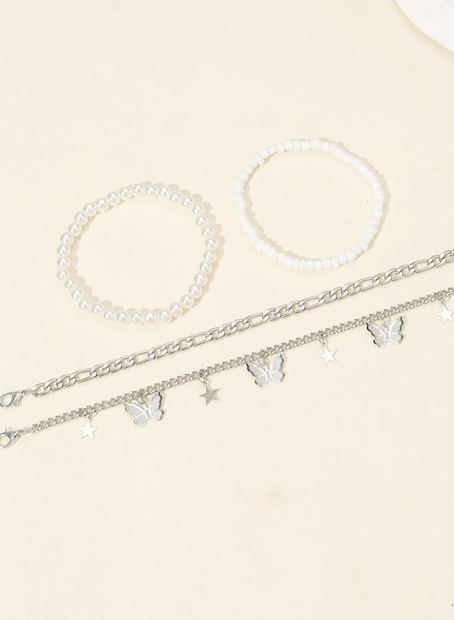 Take Two Pack of 4 - Silver Butterfly and Pearl Anklet - Image 4