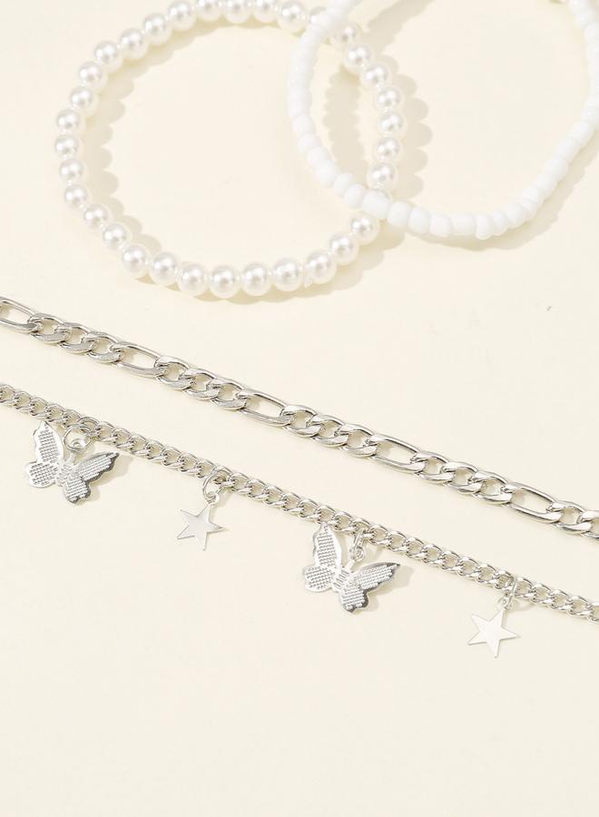 Take Two Pack of 4 - Silver Butterfly and Pearl Anklet - Image 3