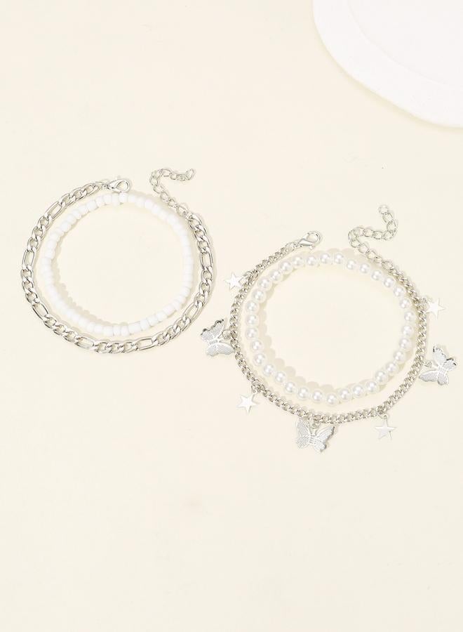 Take Two Pack of 4 - Silver Butterfly and Pearl Anklet - Image 5