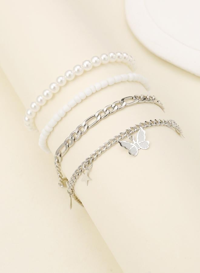 Take Two Pack of 4 - Silver Butterfly and Pearl Anklet - Image 2
