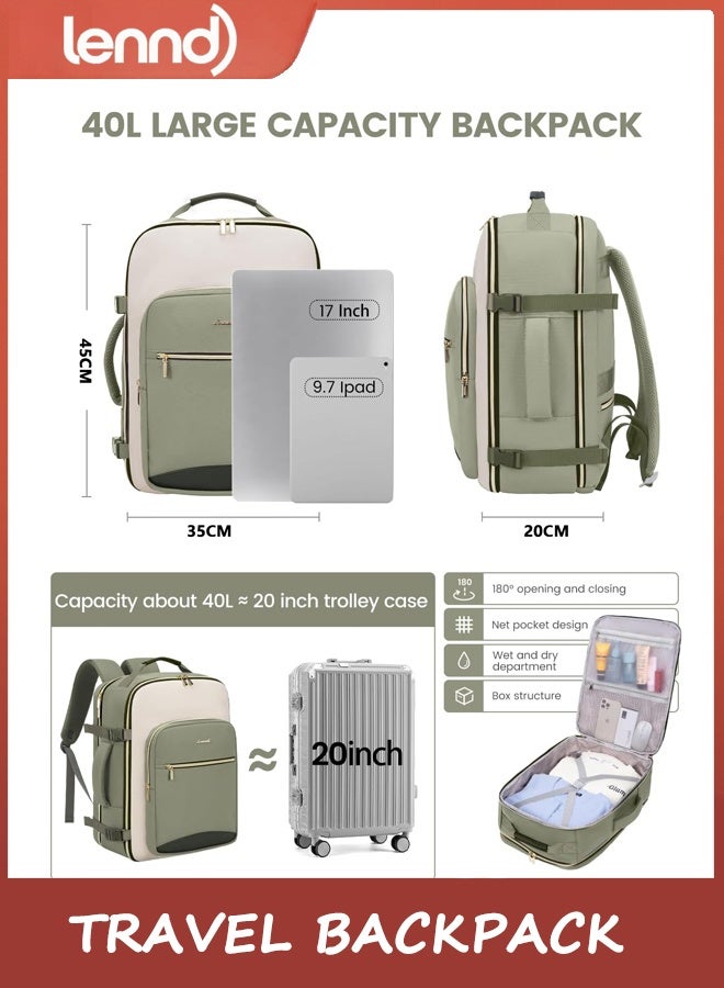 LENND 40L Travel Backpack, Airline Approved Carry On Luggage with 3 Packing Cubes, TSA Overnight Bags, Waterproof Personal Item Bag, Weekender Essentials Backpacks fits 17" Laptop - Image 5