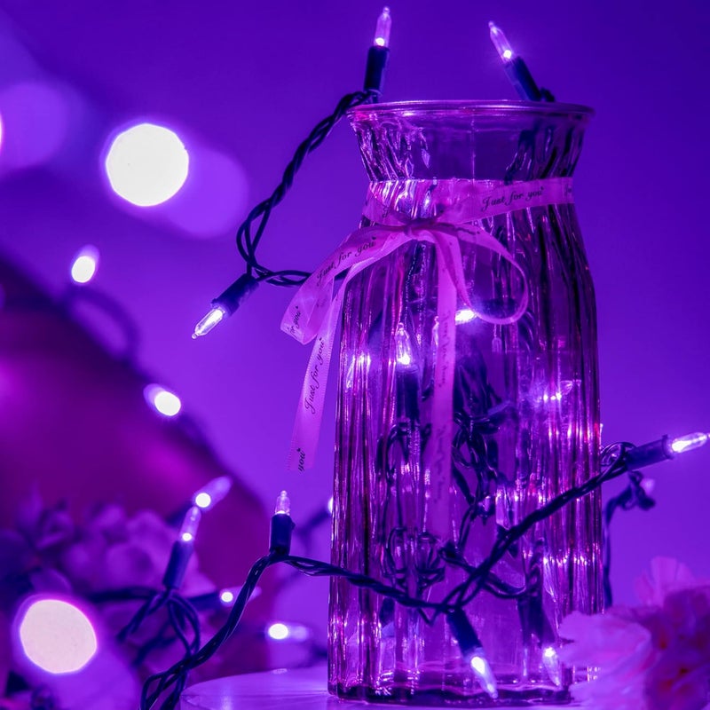YULETIME 200 Count Purple LED Christmas Lights, 66 Feet Green Wire UL Certified Commercial Grade Holiday String Light Set (Purple) - Image 2