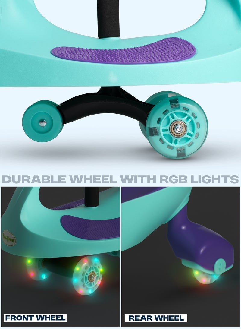 Baybee Unicorn Magic Car for Kids Push Ride On Baby Cars with Scratch Free Pu LED Wheels Push Cars Ride on Car for Kids Cars Ride on Toy Swing Cars for Kids 3+ Years Boys Girls Green Purple - Image 5