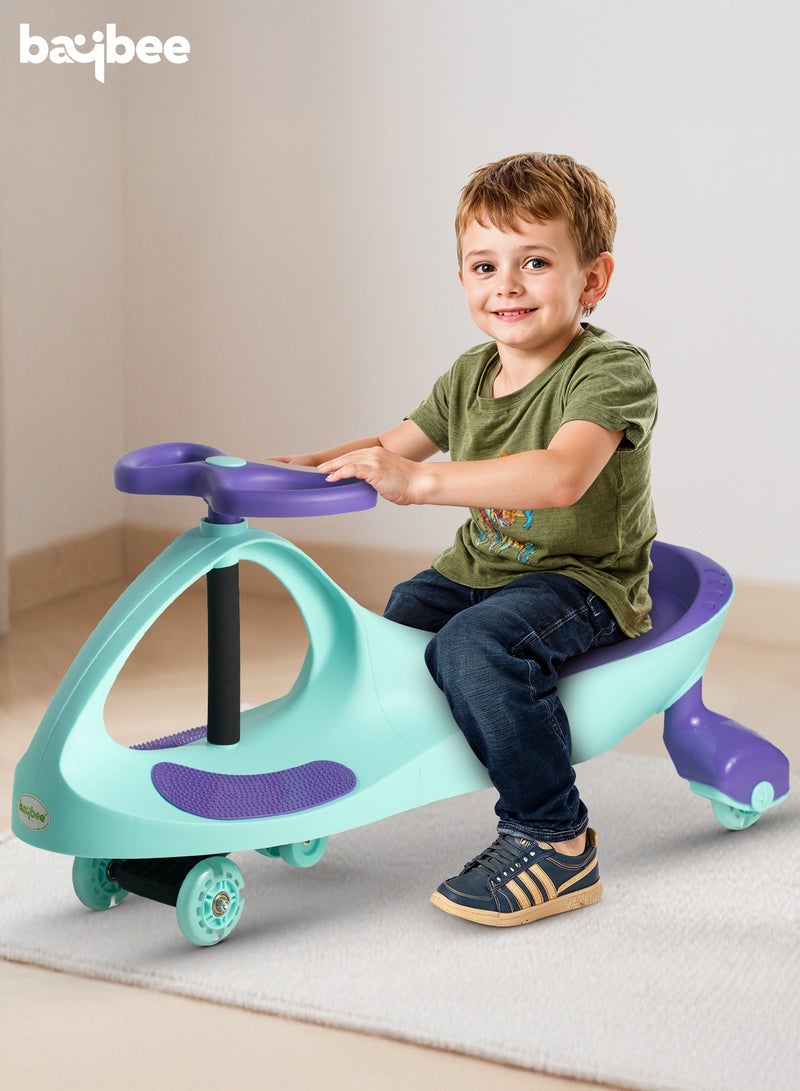 Baybee Unicorn Magic Car for Kids Push Ride On Baby Cars with Scratch Free Pu LED Wheels Push Cars Ride on Car for Kids Cars Ride on Toy Swing Cars for Kids 3+ Years Boys Girls Green Purple - Image 2