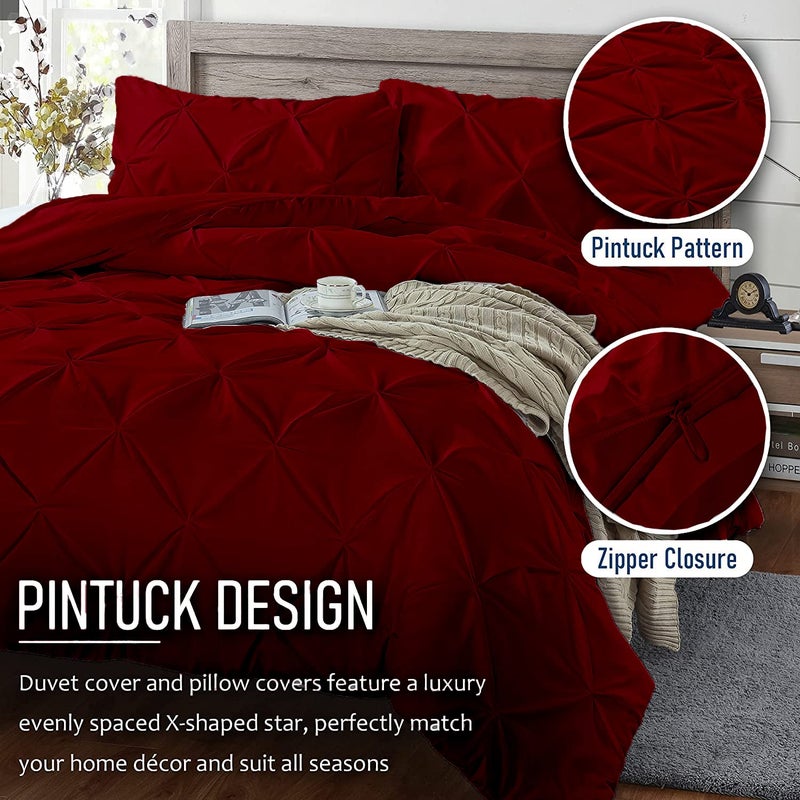 Crown Collection Luxuriate Hotel 1000-TC Hypoallergenic Ultra Soft Design 100% Egyptian Cotton Pinch Plated Duvet Cover with Zipper Colser & 2pcs Pillow Case Set (Super King Plus 120X120  Burgundy) - Image 4