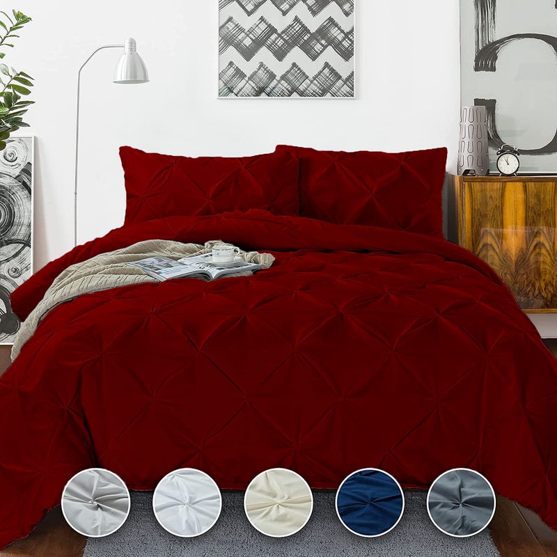 Crown Collection Luxuriate Hotel 1000-TC Hypoallergenic Ultra Soft Design 100% Egyptian Cotton Pinch Plated Duvet Cover with Zipper Colser & 2pcs Pillow Case Set (Super King Plus 120X120  Burgundy) - Image 1