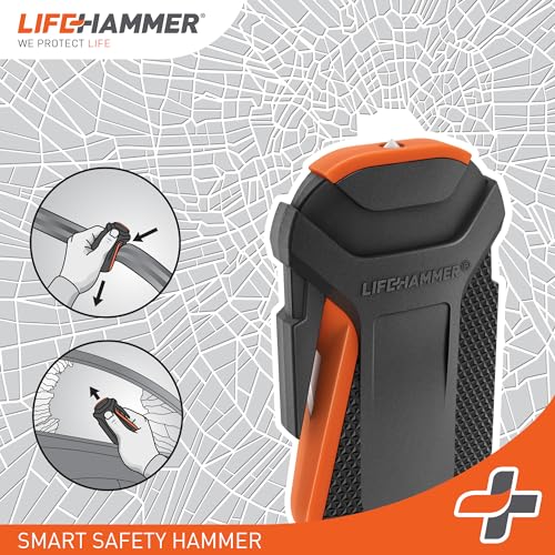 Lifehammer Smart Automatic Window Breaker Seatbelt Cutter Emergency Car Window Breaker for car Escape Tool AntiSlip Grip with Car Mounted Retail Pack OrangeBlack - Image 3
