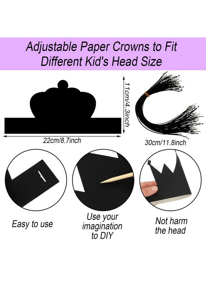Yinder 130 Pcs Crown Party Favors Halloween DIY Crafts Set 48 Scratch Paper Crowns Headband Hats 24 Wooden Styluses 48 Elastic Bands 10 Sheet Colorful Gem Jewel Stickers - Image 3