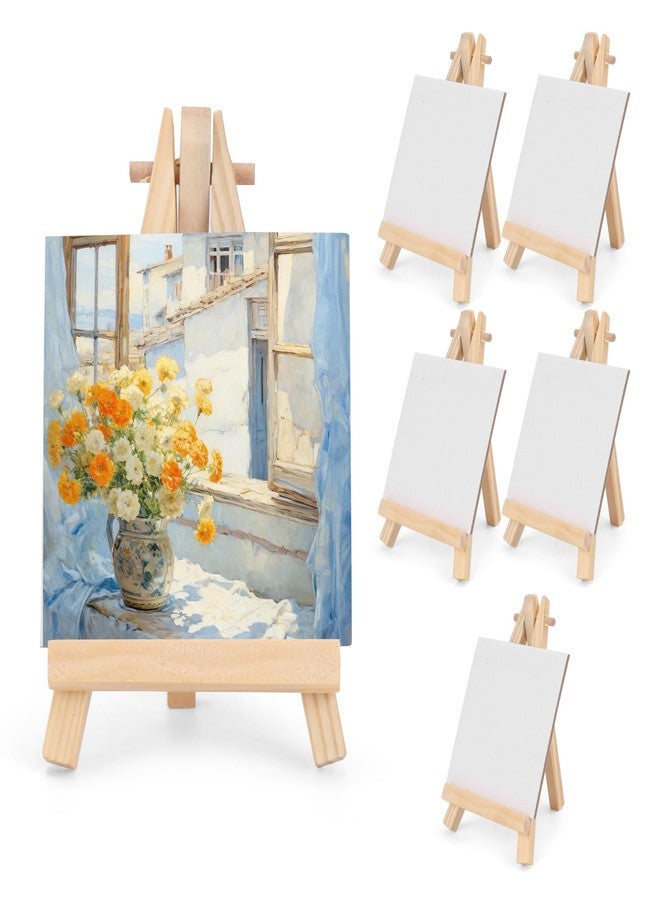 DODHEG 3 Inch Mini Canvas 5 Inch Mini Easel, 6 Pcs Small Painting Canvas with 6 Pcs Mini Easel, for Painting, Crafts, Photos etc - Image 1