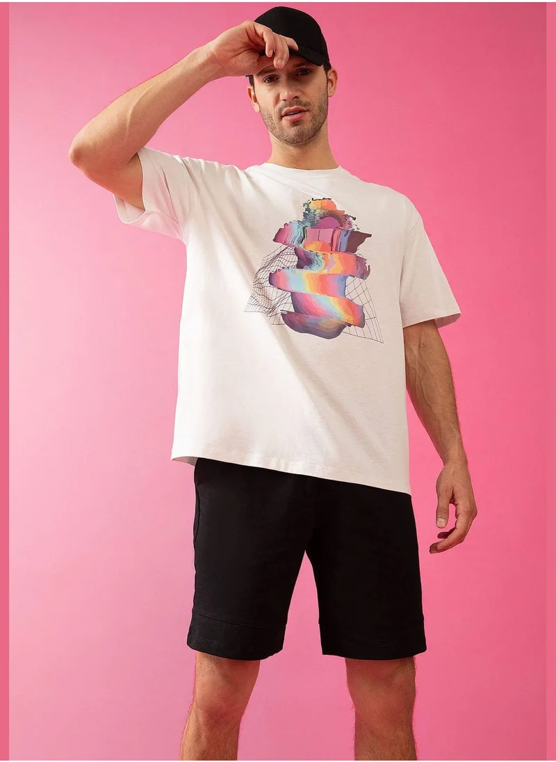 DeFacto Oversize Fit Colour Block Unicorn Print T-Shirt