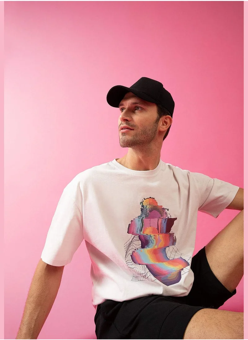 DeFacto Oversize Fit Colour Block Unicorn Print T-Shirt