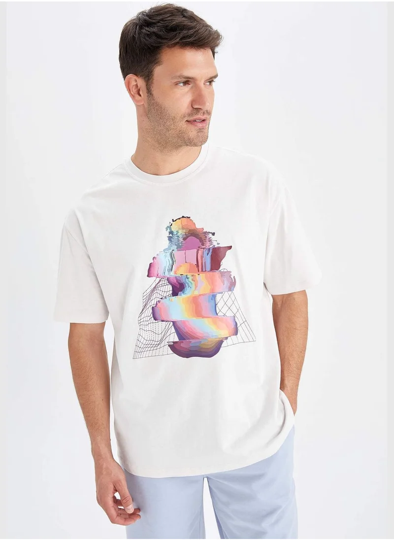 DeFacto Oversize Fit Colour Block Unicorn Print T-Shirt