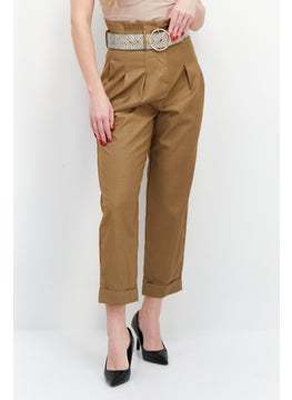 Couture Made For Vero Moda Women Regular Fit Belted Pants, Brown  - Image 1