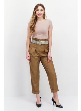 Couture Made For Vero Moda Women Regular Fit Belted Pants, Brown  - Image 2