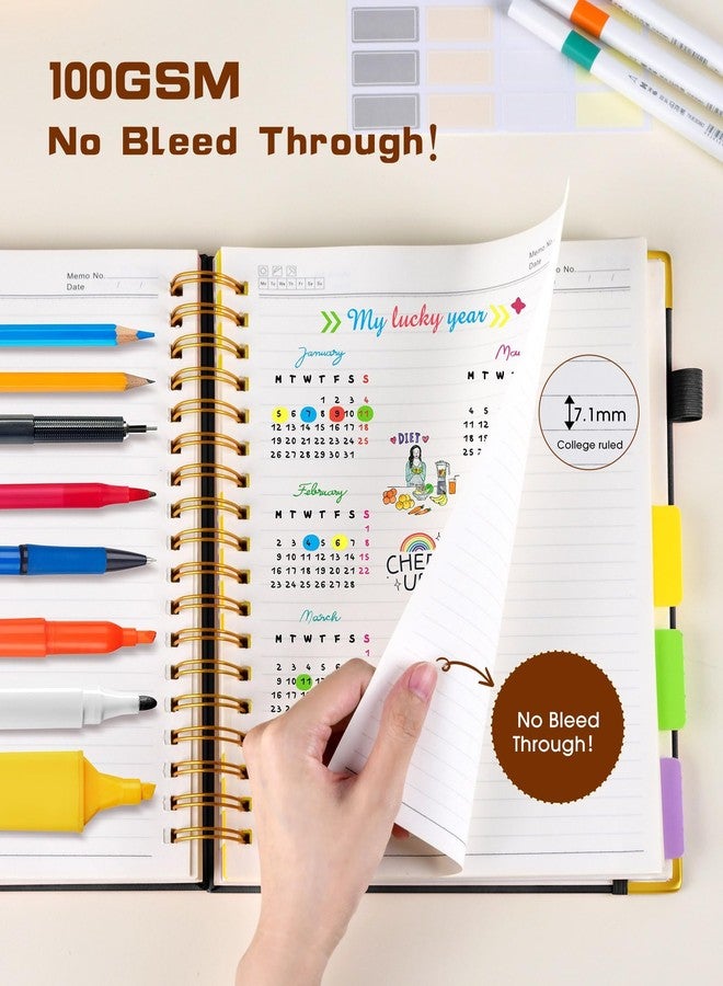 dilitego Hardcover Spiral Notebook journal with Removable Dividers Tabs, 300 Pages Leather 5 Subject Notebook College Ruled, 100GMS A5 Notebooks for Work School Note taking,Lined Journal for Women,A5-Black - Image 5