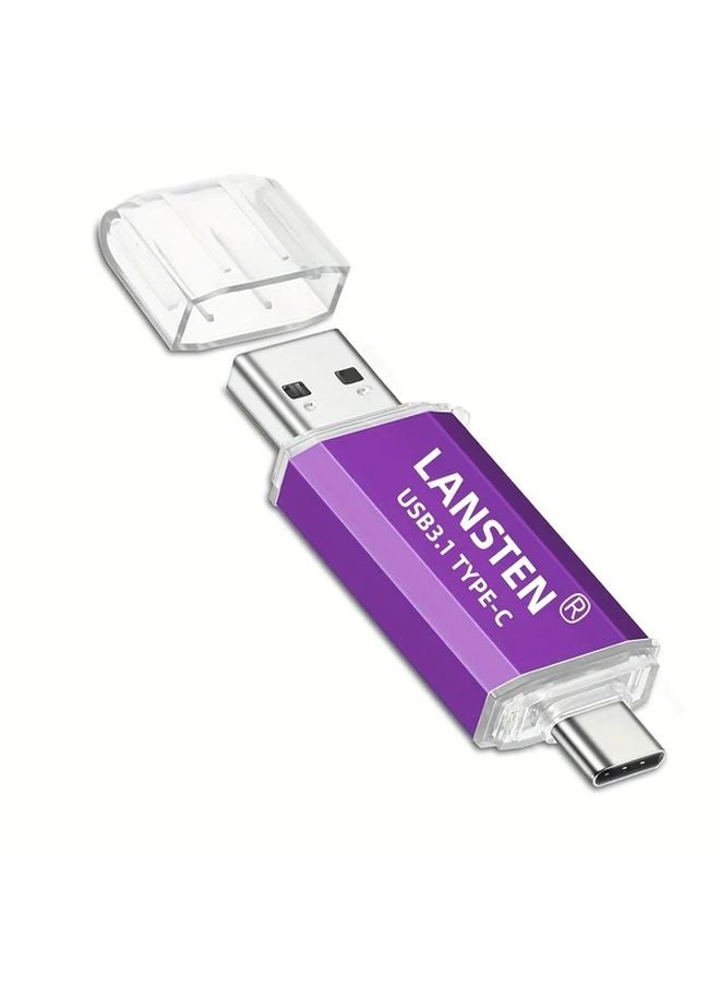 LANSTEN محرك أقراص فلاش USB C سعة 64 جيغابايت، سرعة الكتابة 3.1 تصل إلى 40-60‟ميجابايت/ثانية، للأجهزة والهواتف وأجهزة الكمبيوتر ذات منفذ USB C، اللون بنفسجي - Image 2
