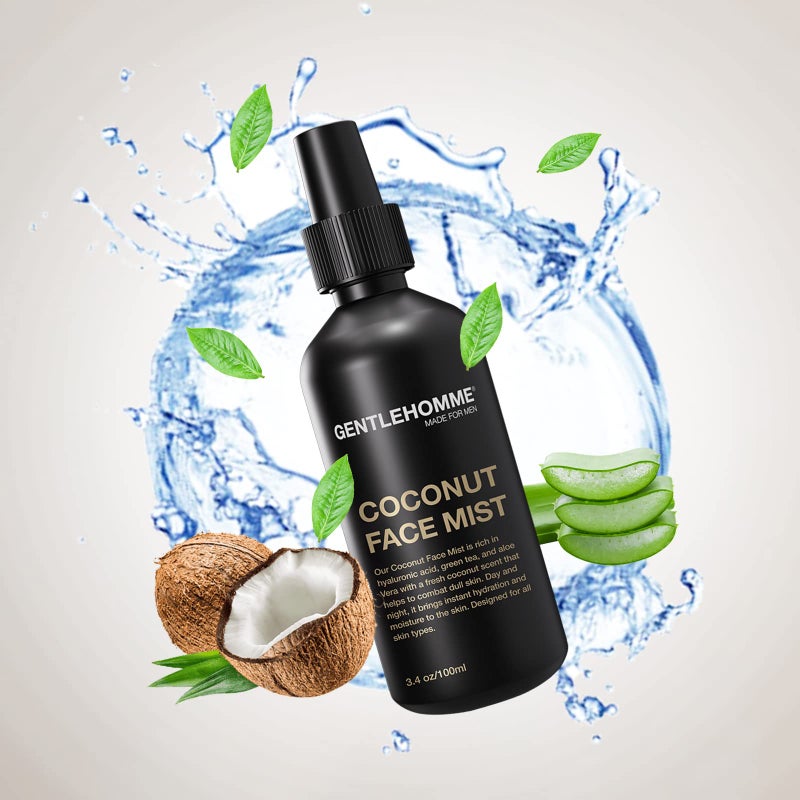 Gentlehomme - Coconut Face Mist - Menâ€™s Facial Spray - with Hyaluronic Acid, Aloe Vera & Green Tea - Refresh, Moisturize & Hydrate - Use Day & Night - Safe for All Skin Types - Vegan - 3.4oz - 1 Pack - Image 4