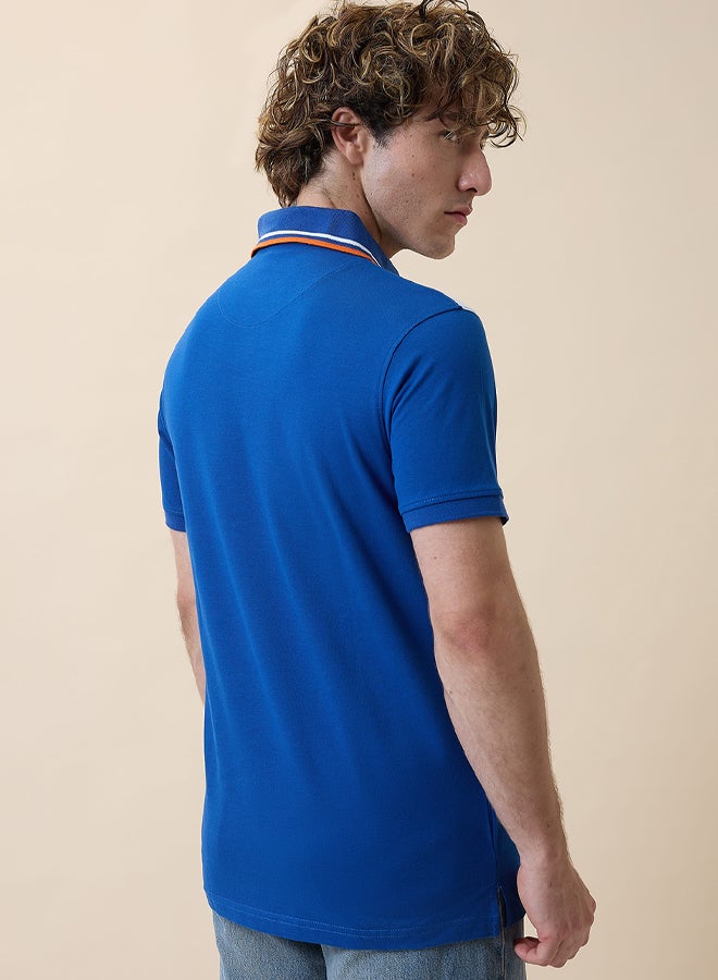 FanCode Men White and Royal Blue Colourblocked Half Sleeves Polo Collar T-Shirt  - Image 2