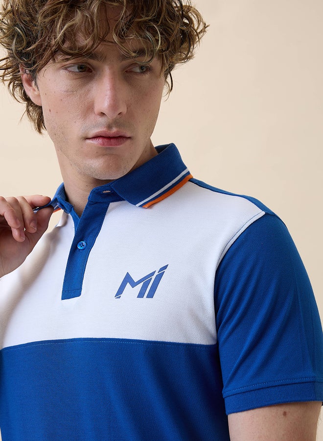 FanCode Men White and Royal Blue Colourblocked Half Sleeves Polo Collar T-Shirt  - Image 4