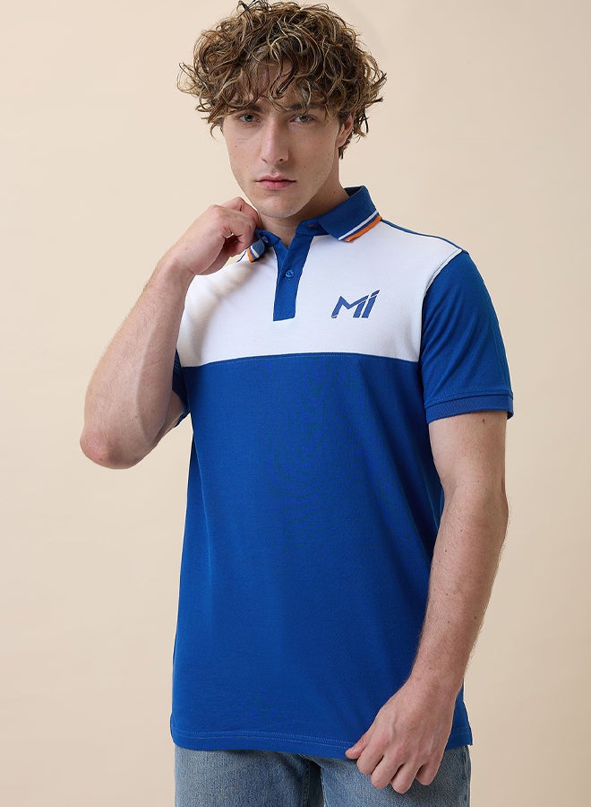 FanCode Men White and Royal Blue Colourblocked Half Sleeves Polo Collar T-Shirt  - Image 1