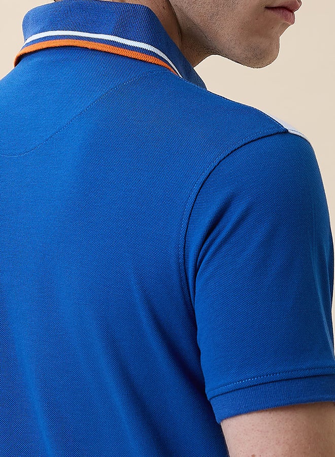 FanCode Men White and Royal Blue Colourblocked Half Sleeves Polo Collar T-Shirt  - Image 5