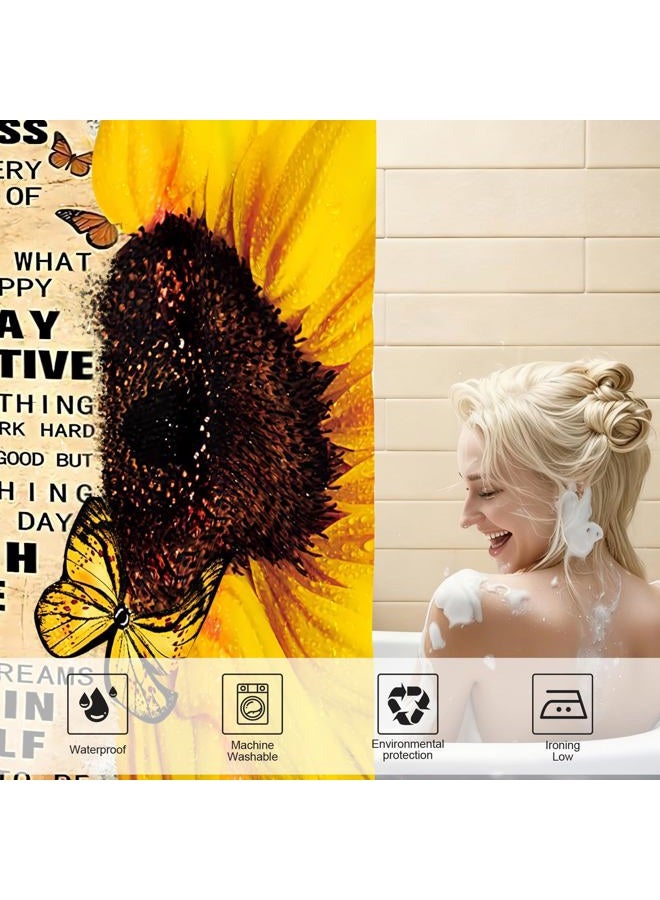 AZHM 4pcs Shower Curtain Sets with Rugs Sunflower Bathroom Set Décor Inspirational Quotes Bathroom Curtains Shower Set with Rugs and Accessories - Image 4