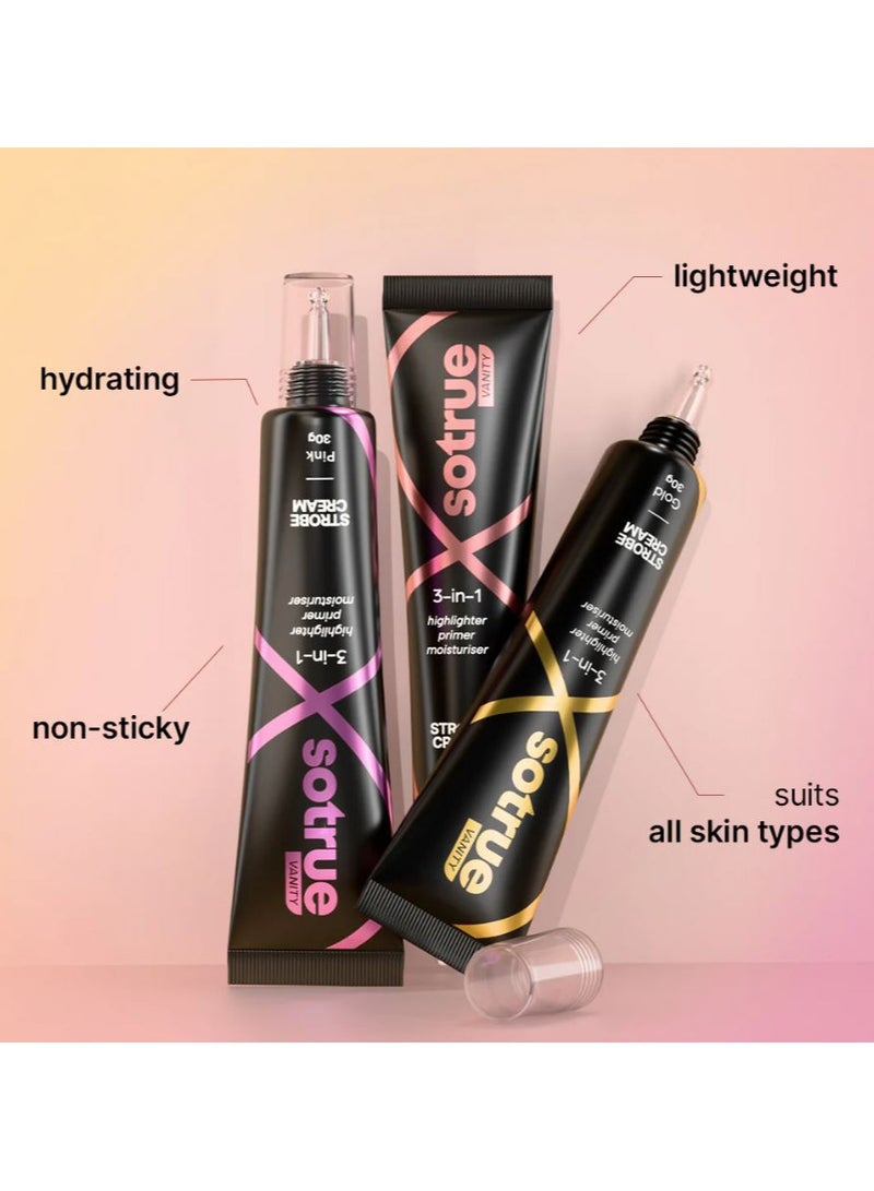 سو ترو مجموعة So True Vanity Shades Of Glow | ثلاثية مثالية لجميع المناسبات | ذهبي وردي، وردي، وذهبي، 30 غرام لكل منها، برايمر مكياج مضيء ومُضيء - Image 2