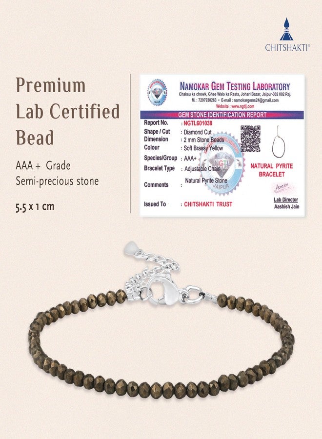 Chitshakti Semi Precious Stone Bracelet - Pyrite - 2mm | Beaded Bracelet for Money, Success & Positive Energy | Return Gifts for Guests - Image 2