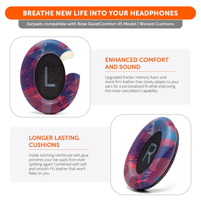 WC PadZ QC45 - Earpads for Bose QuietComfort 45 / QuietComfort Se/QuietComfort Wireless, Made by Wicked Cushions | Extra Thick Cushion | Premium Durable Stitching | Speed Racer - Image 4